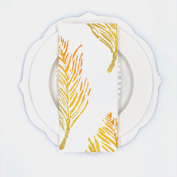 Feathers in Golden Rod Linen Napkins, Set of 4