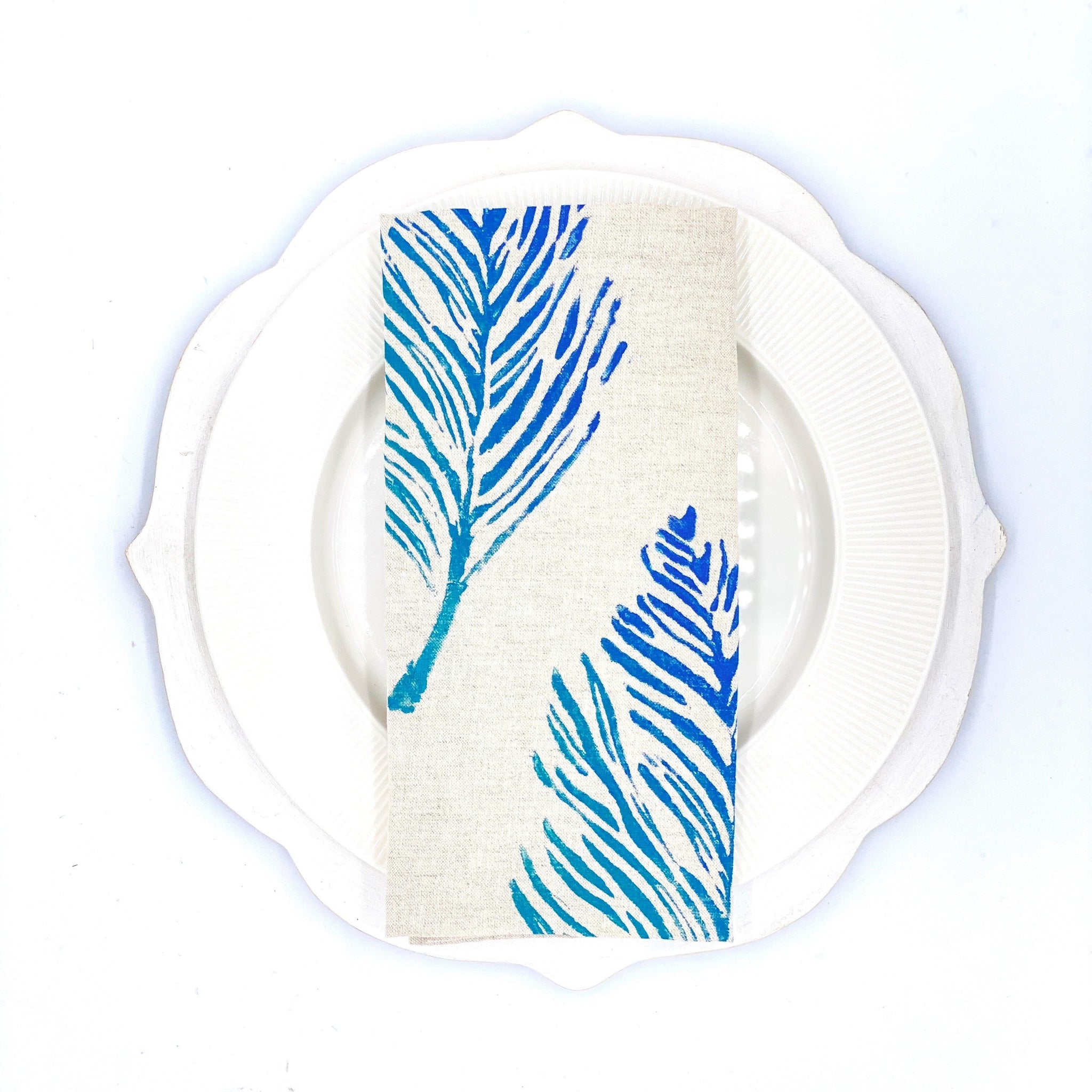 Feathers in Indigo Skies Linen Napkins, Set of 4