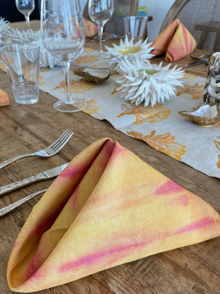 Lotus in Golden Rod Linen Napkins, Set of 4