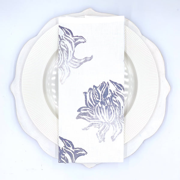 Lotus in Mountain Silver Linen Napkins, Set of 4
