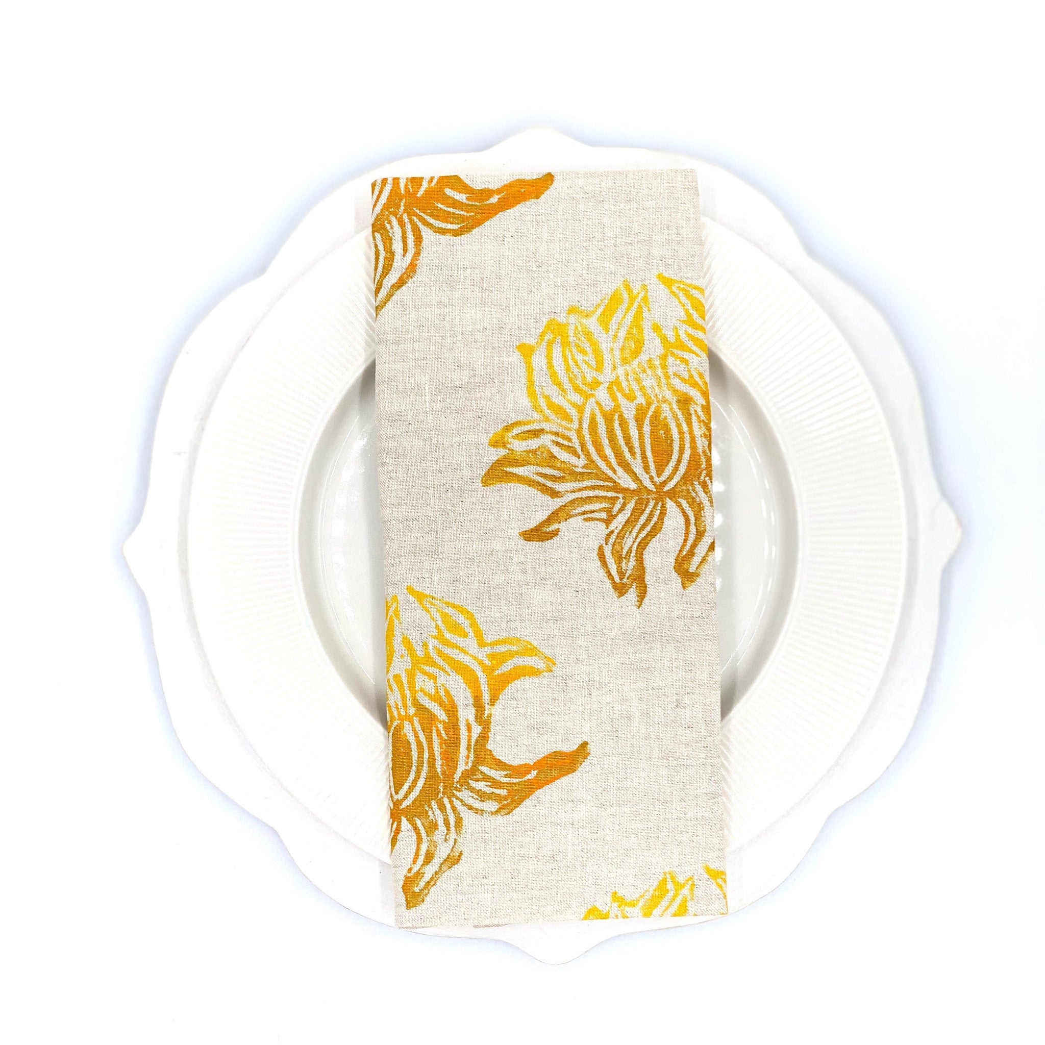 Lotus in Golden Rod Linen Napkins, Set of 4