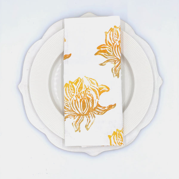 Lotus in Golden Rod Linen Napkins, Set of 4