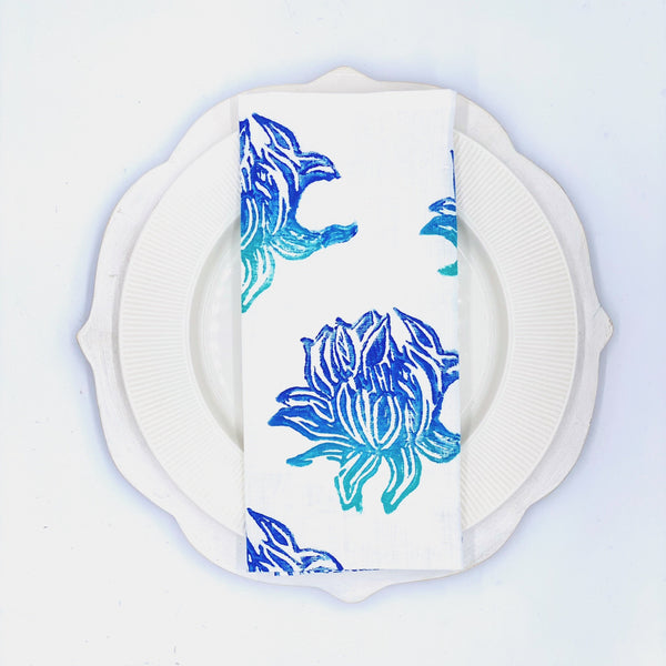 Lotus in Indigo Skies Linen Napkins, Set of 4