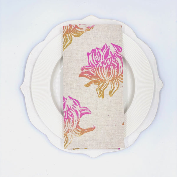 Lotus in Miami Vice Linen Napkins, Set of 4