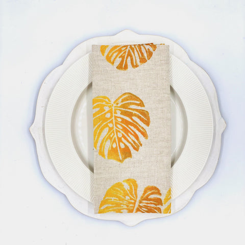 Monstera in Golden Rod Linen Napkins, Set of 4