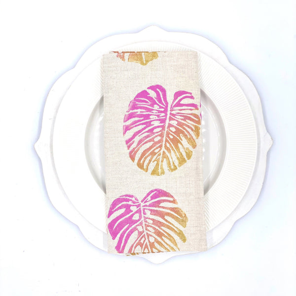 Monstera in Miami Vice Linen Napkins, Set of 4