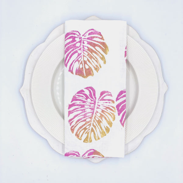 Monstera in Miami Vice Linen Napkins, Set of 4