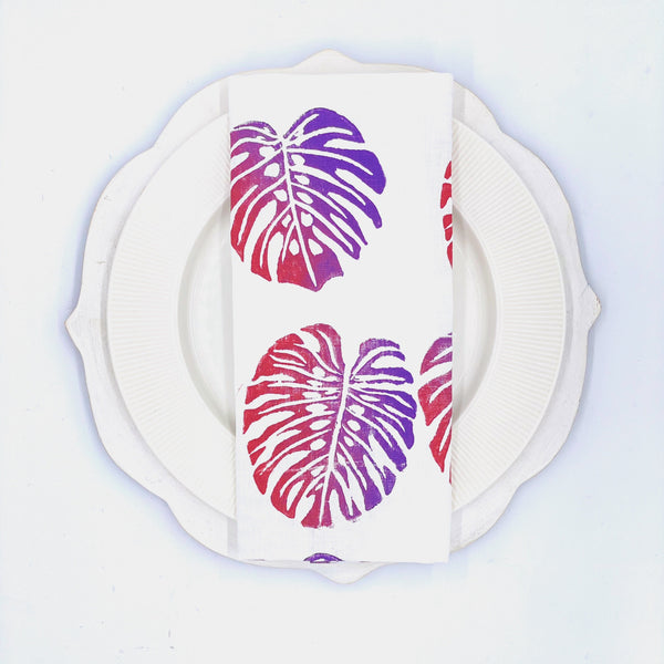 Monstera in Rose's Sunset Linen Napkins, Set of 4