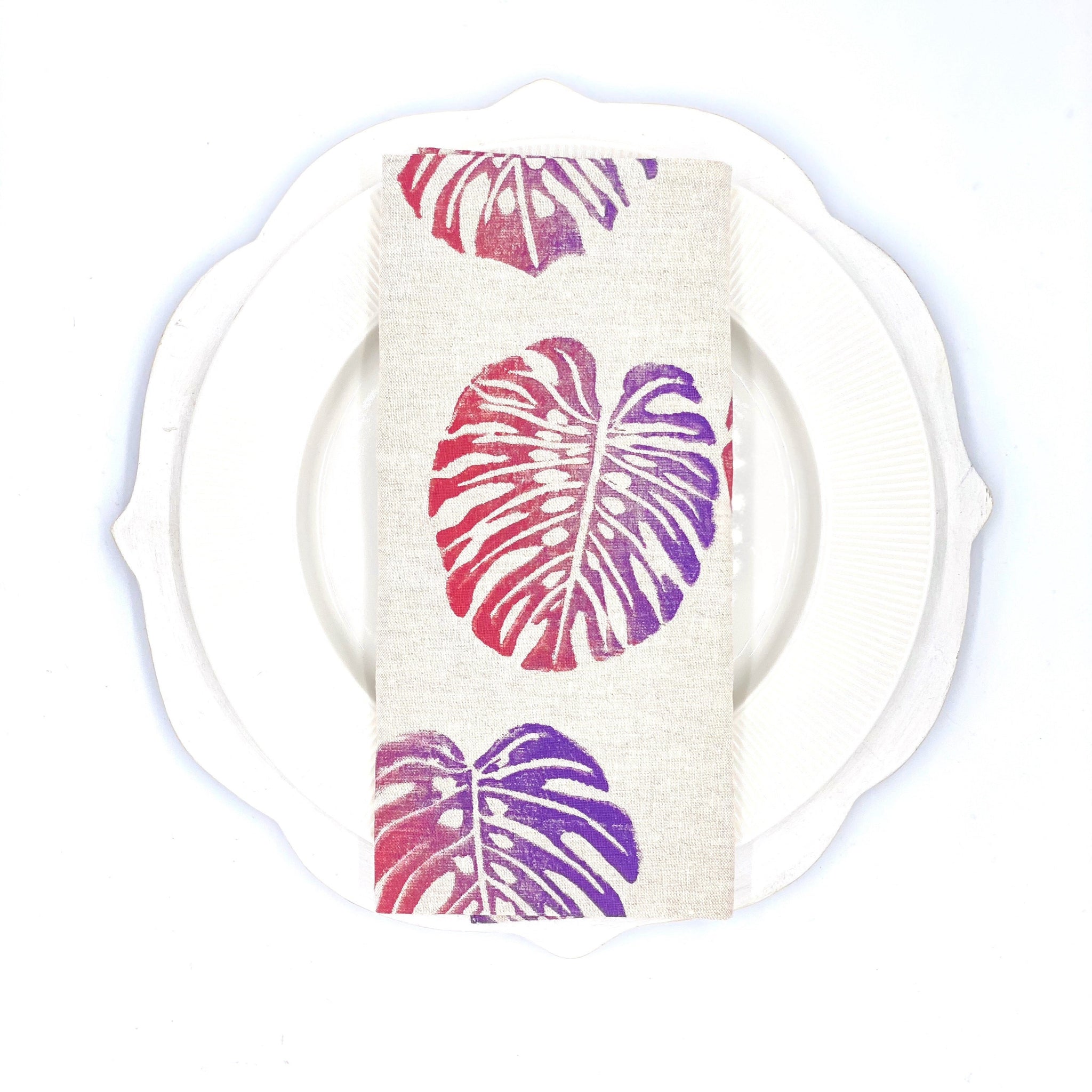 Monstera in Rose's Sunset Linen Napkins, Set of 4