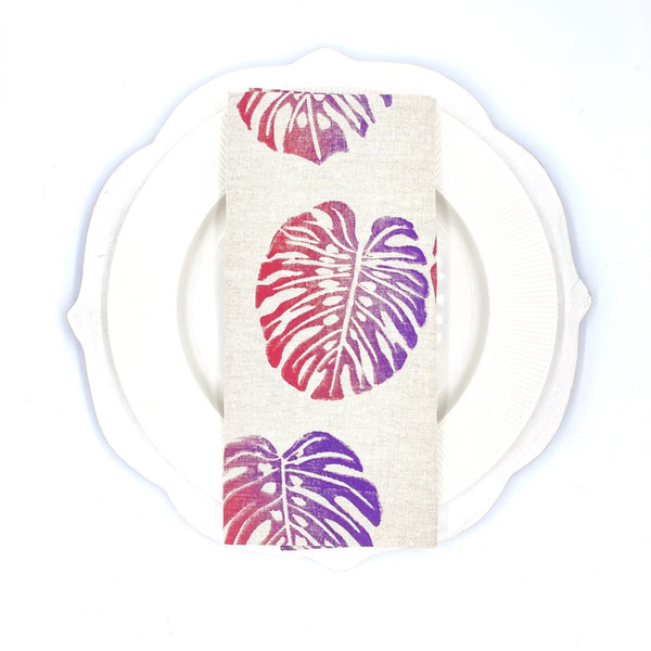 Monstera in Rose's Sunset Linen Napkins, Set of 4