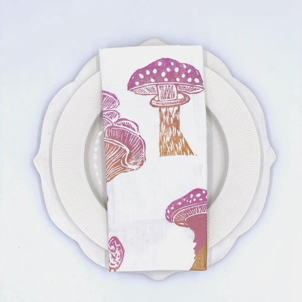 Mushrooms in Miami Vice Linen Napkins, Set of 4