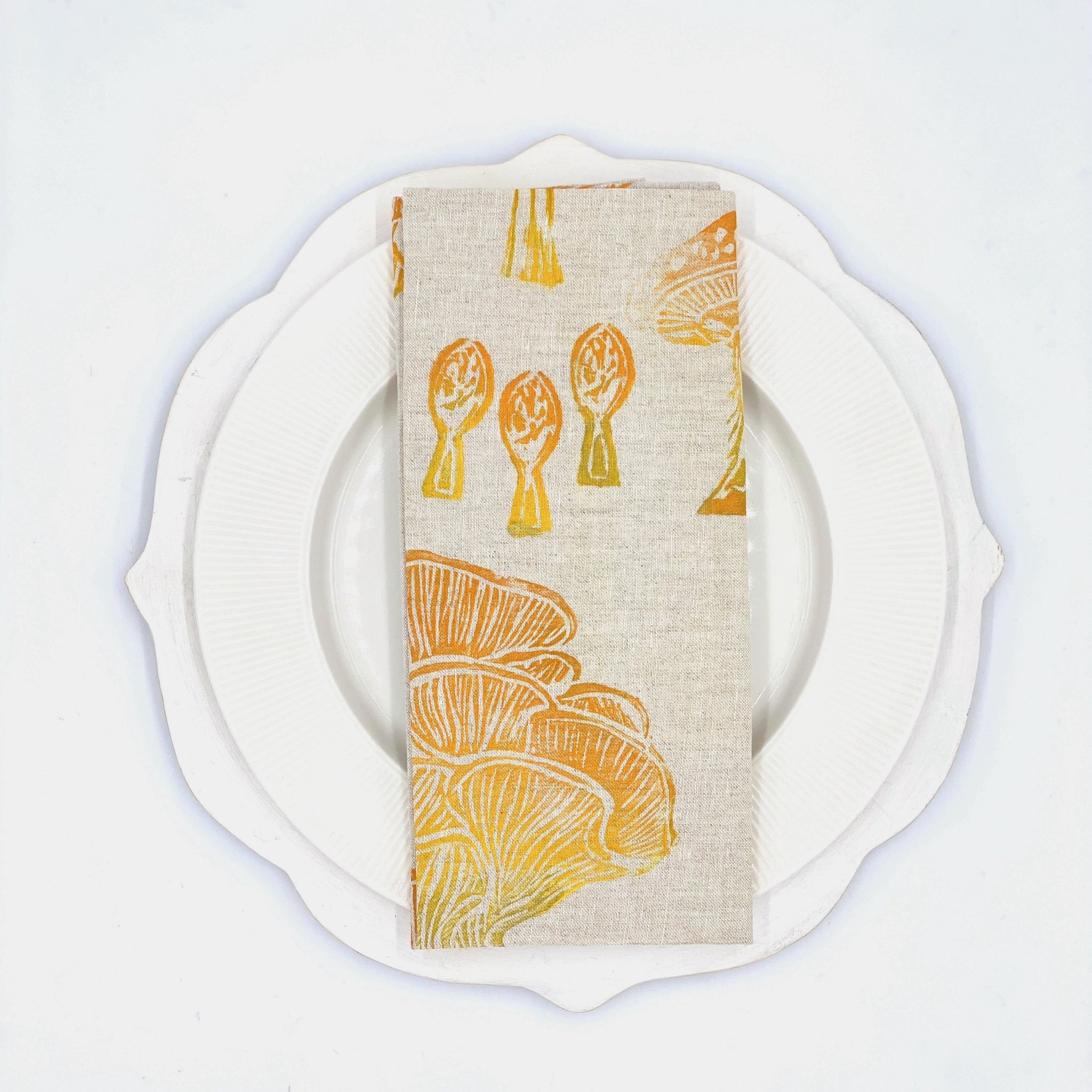 Mushrooms in Golden Rod Linen Napkins, Set of 4