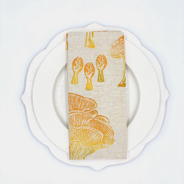 Mushrooms in Golden Rod Linen Napkins, Set of 4