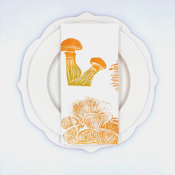 Mushrooms in Golden Rod Linen Napkins, Set of 4