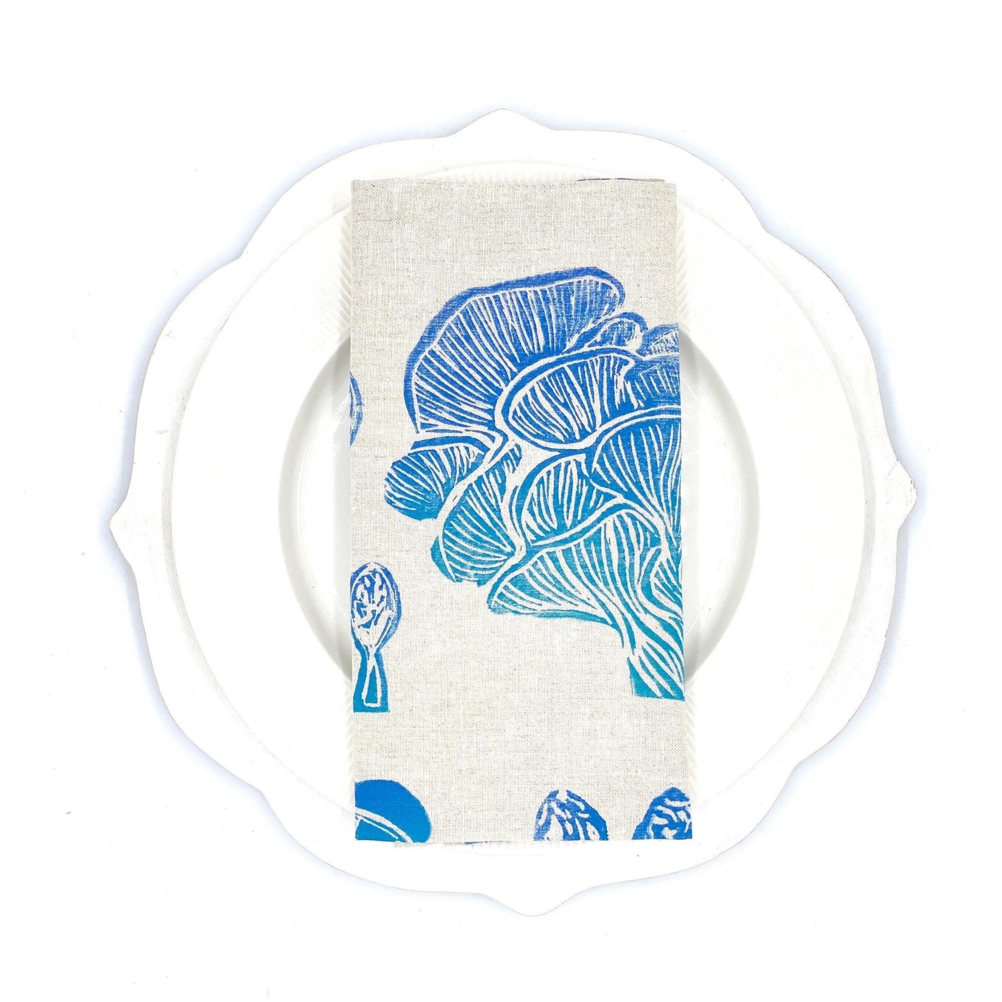Mushrooms in Indigo Skies Linen Napkins, Set of 4
