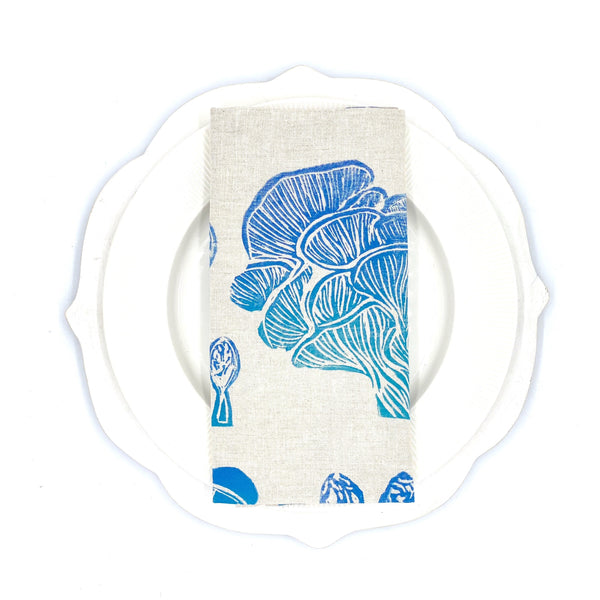 Mushrooms in Indigo Skies Linen Napkins, Set of 4