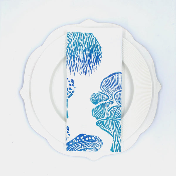 Mushrooms in Indigo Skies Linen Napkins, Set of 4