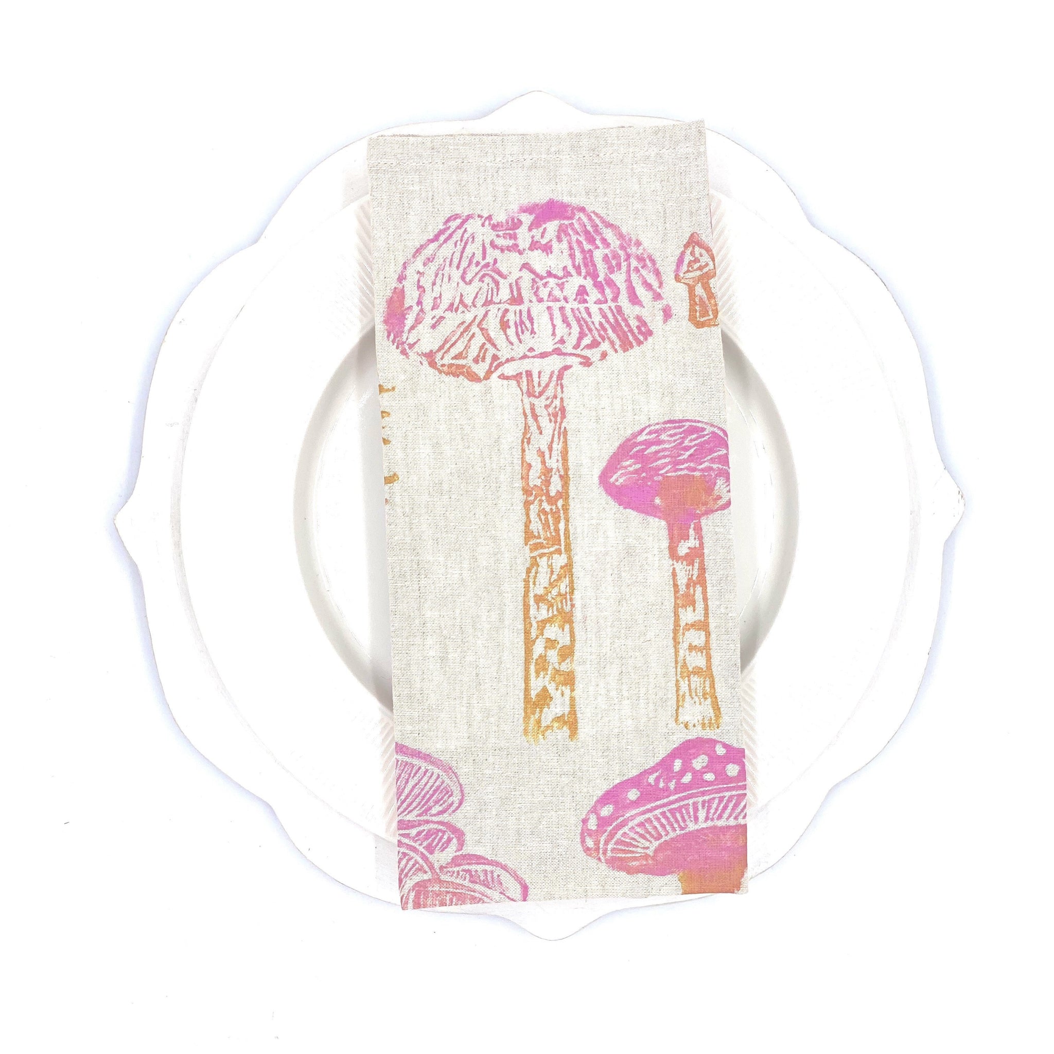 Mushrooms in Miami Vice Linen Napkins, Set of 4