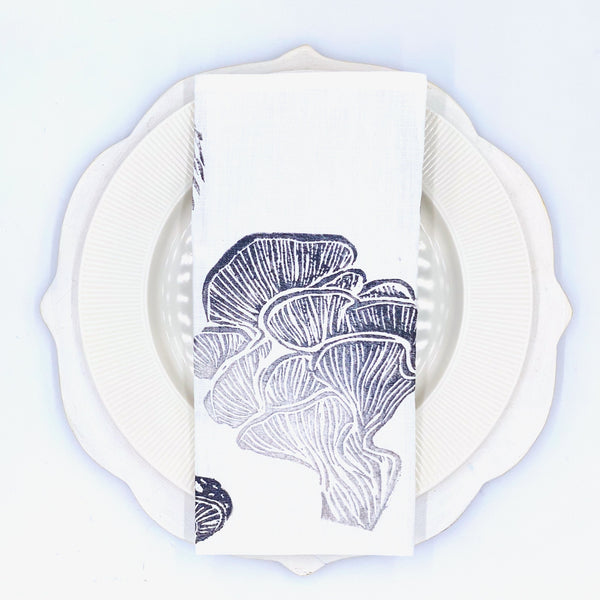 Mushrooms in Mountain Silver Linen Napkins, Set of 4