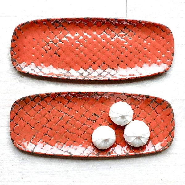 Swampgirl Pottery Narrow Long Rectangular Tray Red Orange