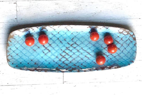Swampgirl Pottery Narrow Long Rectangular Tray Blizzard Blue