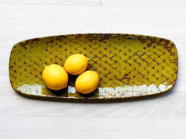 Swampgirl Pottery Narrow Long Rectangular Tray Moss Green