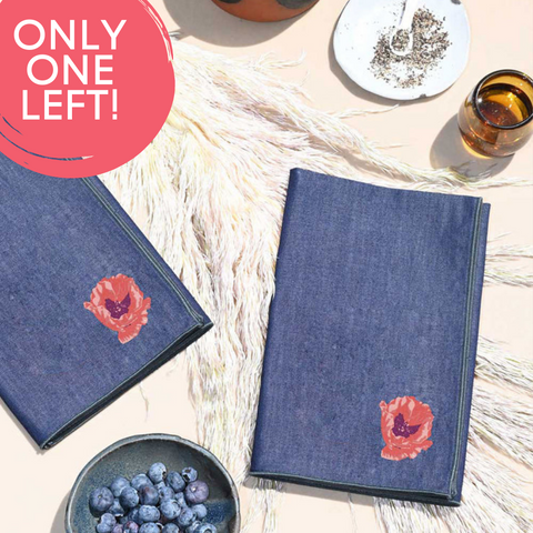 Hibiscus Denim Linen Napkins, Set of 4