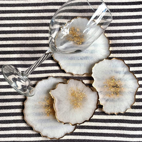 Geode Resin White Coaster, Set of 4