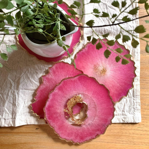 Geode Resin Pink  Coaster, Set of 4