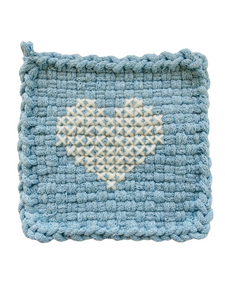 Heart Pale Blue Cross Stitch Potholder
