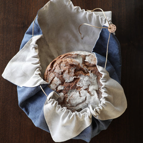 Posie Drawstring Bread Bag Indigo