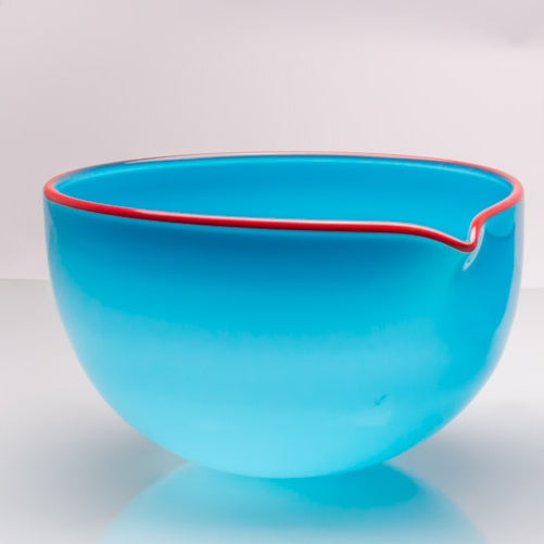 Turquoise Spouted Glass Pouring Bowl, Large
