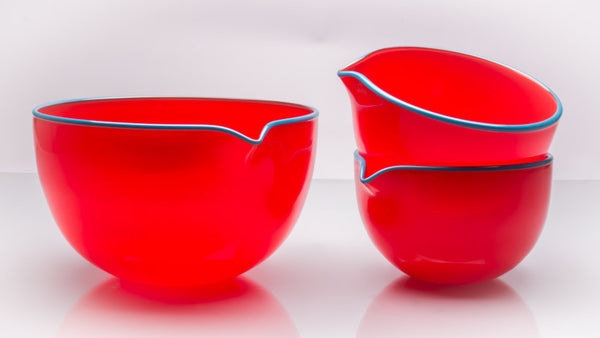 Crimson Red Spouted Glass Pouring Bowl, Large