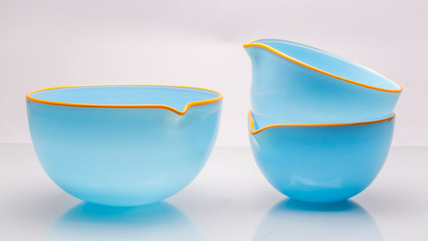 Sky Blue Spouted Glass Pouring Bowl, Large