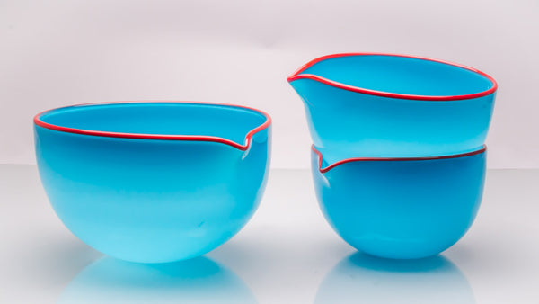 Turquoise Spouted Glass Pouring Bowl, Small