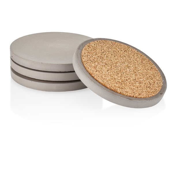 PLC Gray Concrete Round Coasters, Set of 4