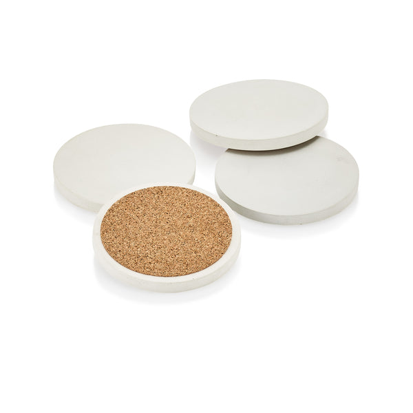 PLC White Concrete Round Coasters, Set of 4