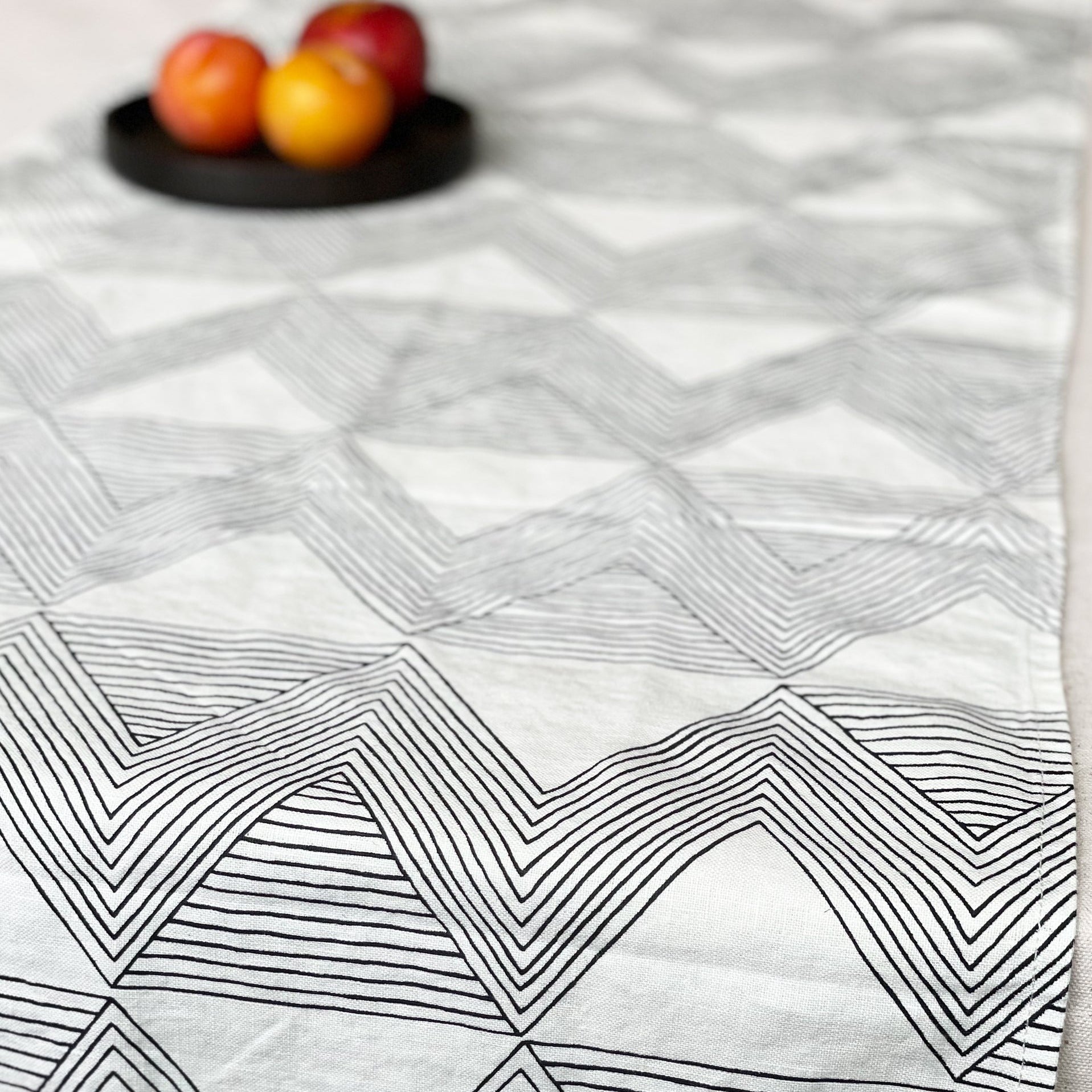 Charcoal Zig Zag Ivory Table Runner