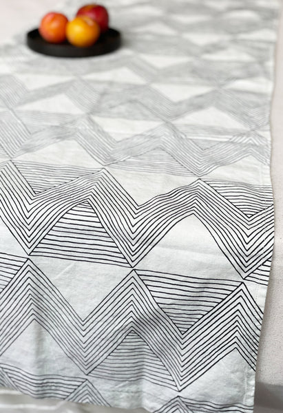 Zig Zag Charcoal on Ivory Table Runner