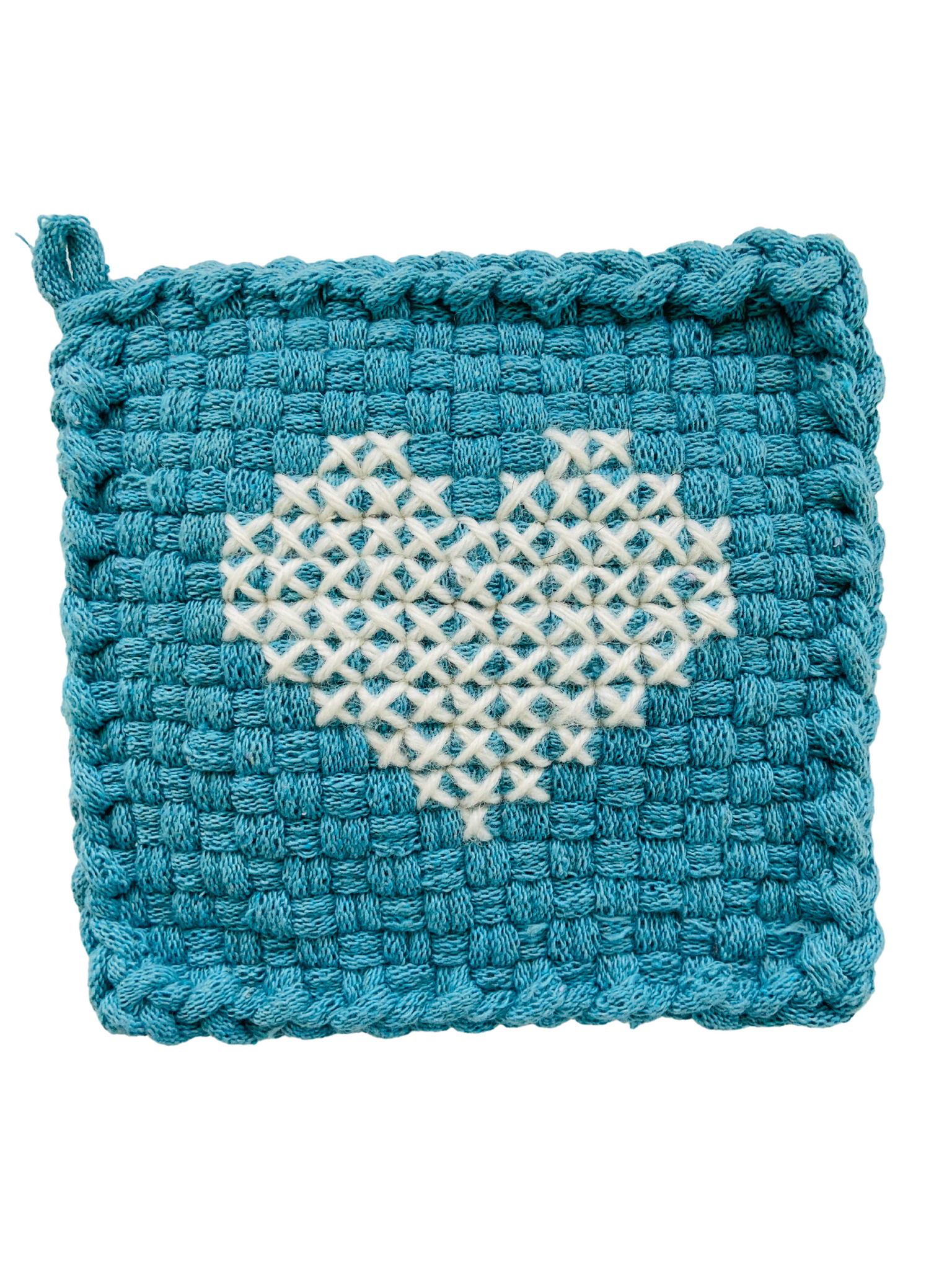 Heart Robin's Egg Cross Stitch Potholder