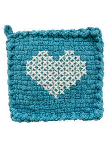 Heart Robin's Egg Cross Stitch Potholder