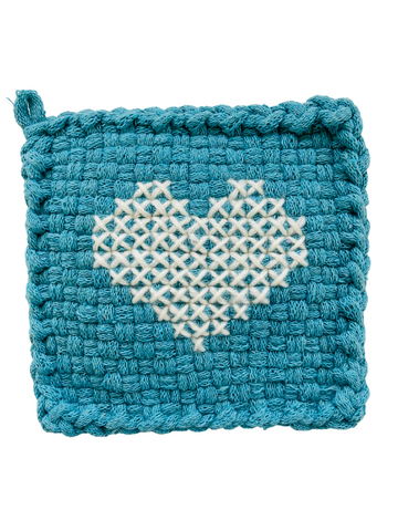 Heart Robin's Egg Cross Stitch Potholder