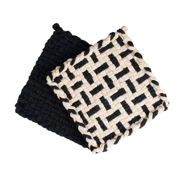 SEEDLING Flax & Black Handwoven Potholder