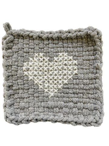 Heart Silver Cross Stitch Potholder