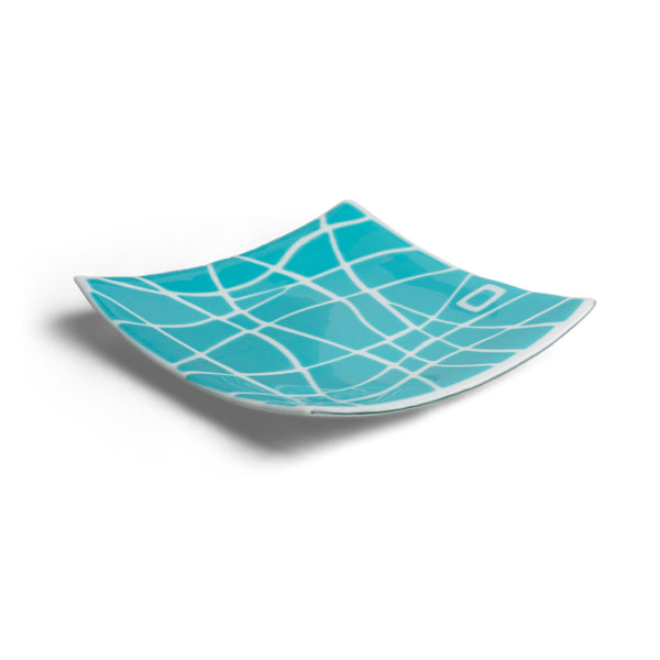 Turquoise + White Mod Square Channel Bowl