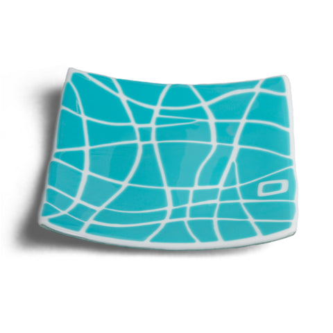 Turquoise + White Mod Square Channel Bowl
