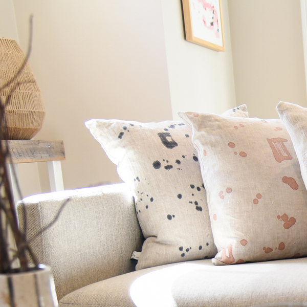 Drips White Linen Pillow in Blush