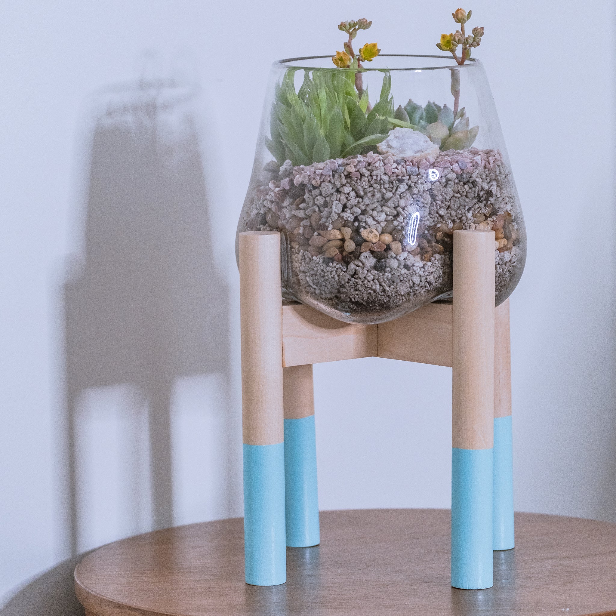 blue plant pot with stand Shop Handcrafted Glass Terrarium and Blue Plant Stand