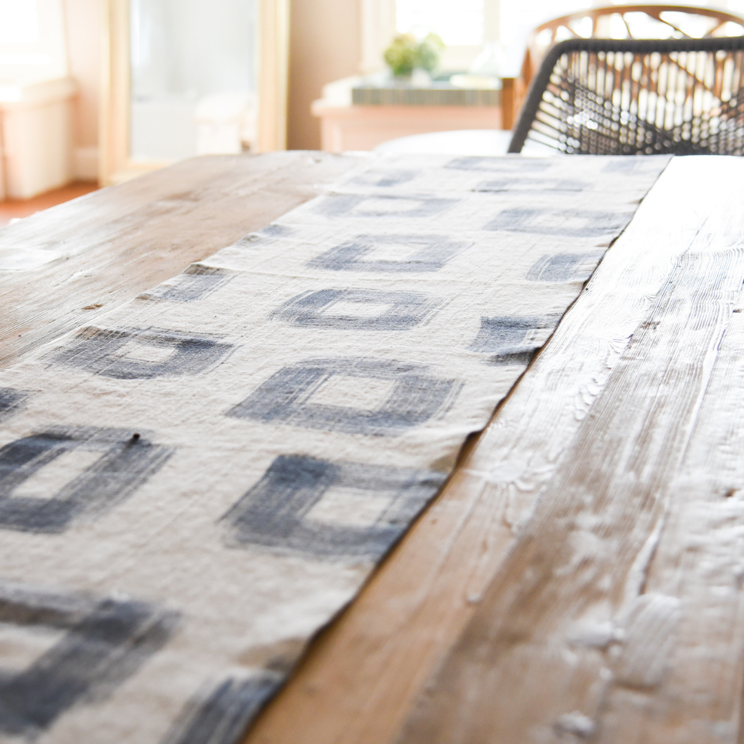 Window White Linen Table Runner in Slate