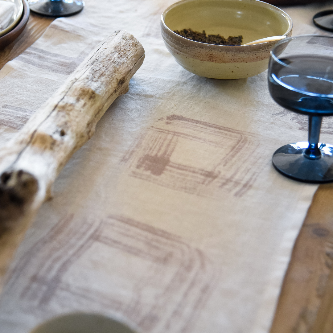 Window White Linen Table Runner in Blush